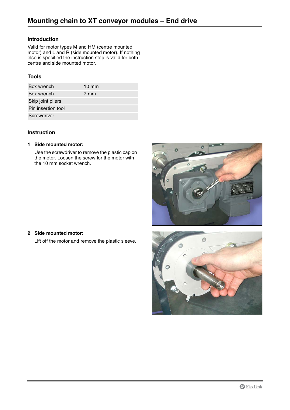 Mounting chain to xt conveyor modules – end drive | FlexLink XT (макс. 30 кг) Монтаж User Manual | Page 22 / 74