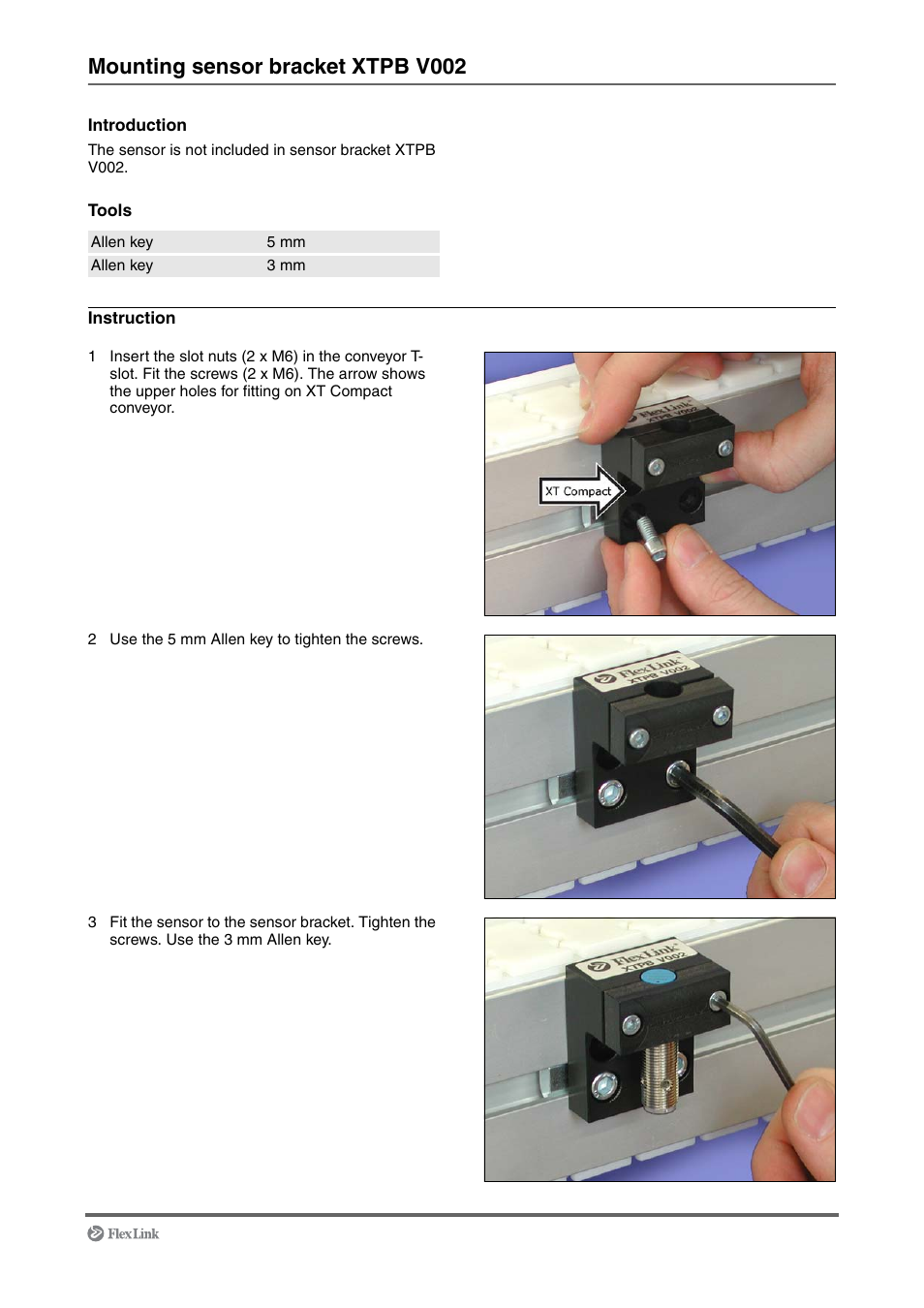 Mounting sensor bracket xtpb v002 | FlexLink XT (макс. 30 кг) Монтаж User Manual | Page 45 / 74