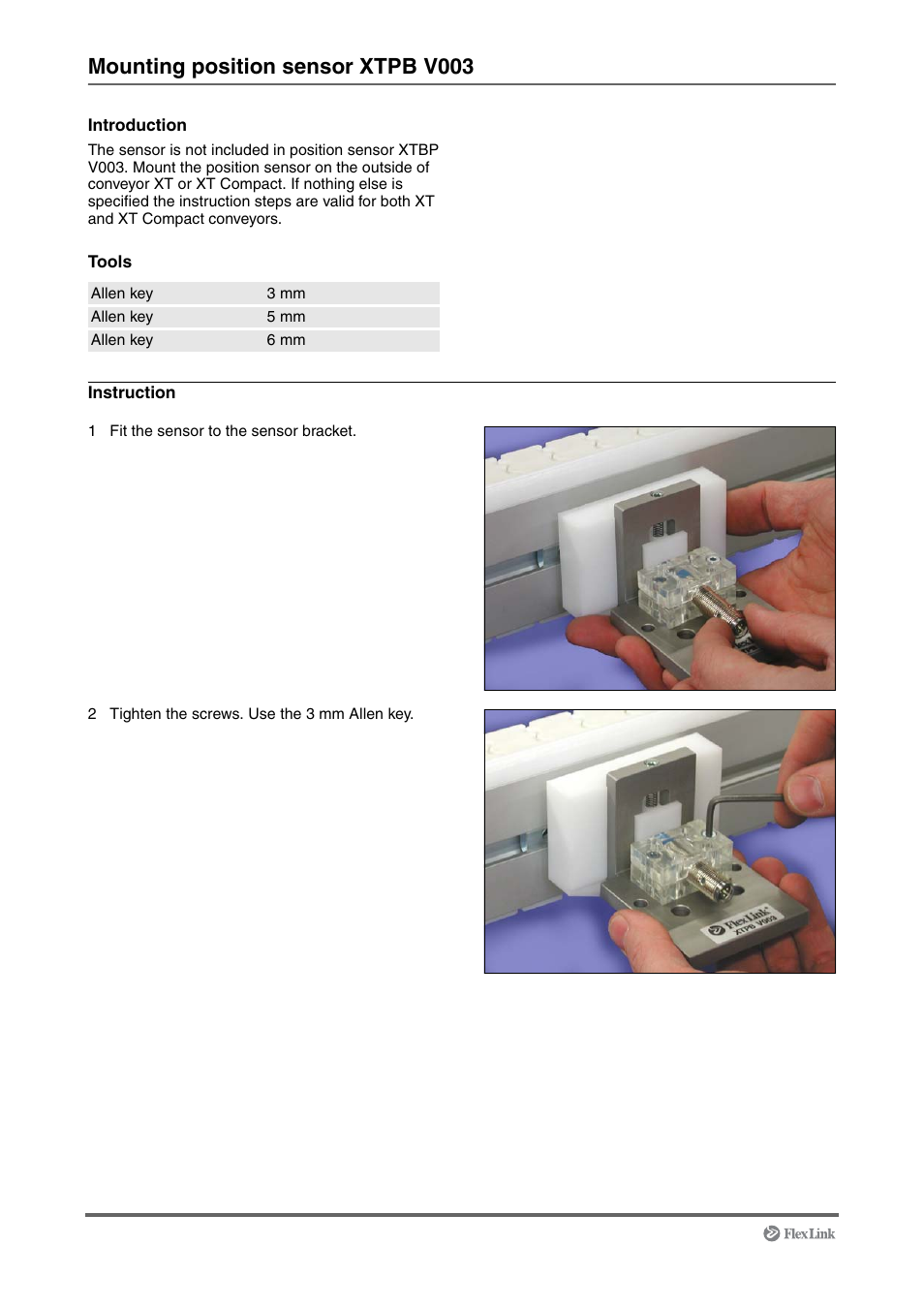 Mounting position sensor xtpb v003 | FlexLink XT (макс. 30 кг) Монтаж User Manual | Page 46 / 74