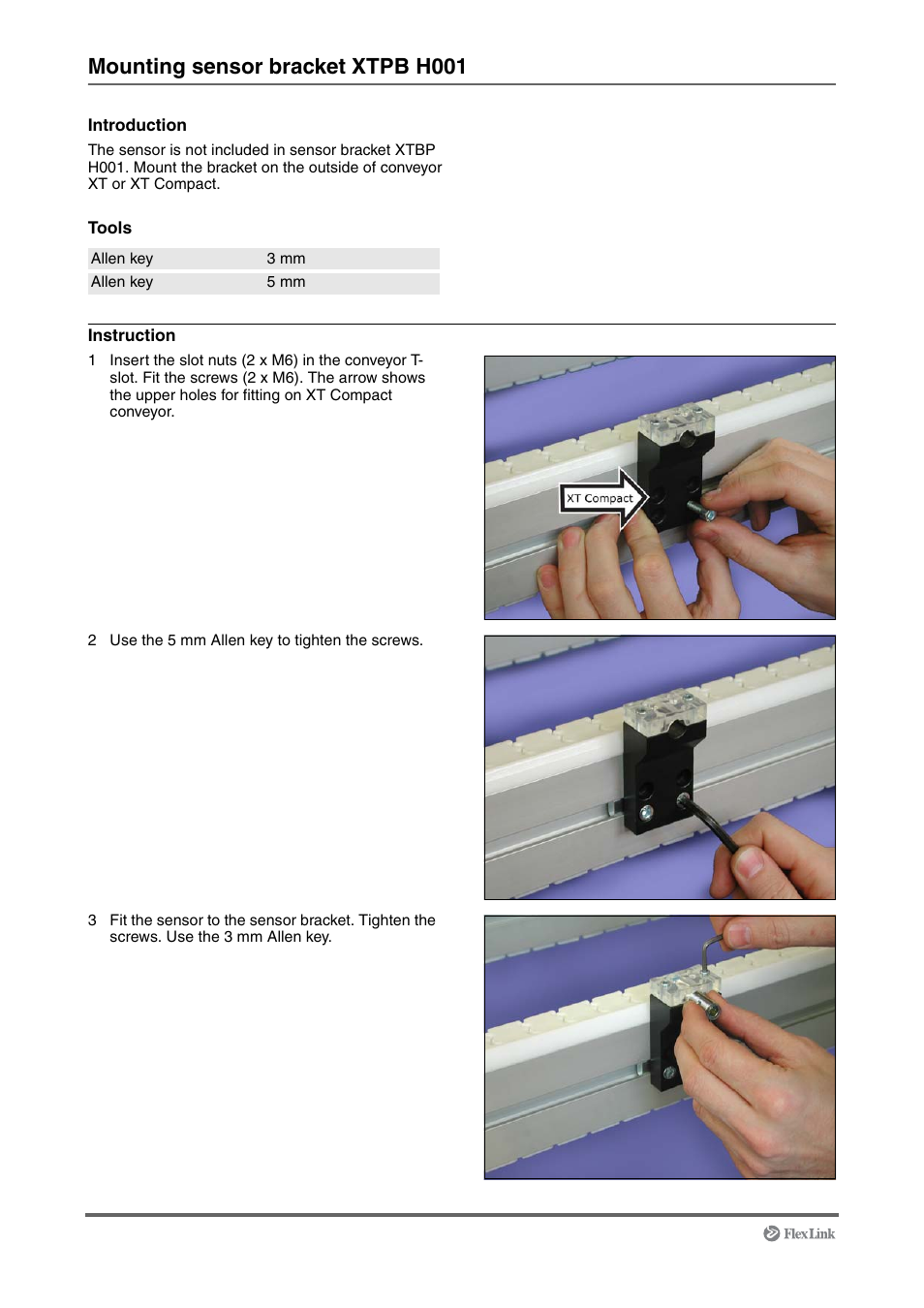 Mounting sensor bracket xtpb h001 | FlexLink XT (макс. 30 кг) Монтаж User Manual | Page 48 / 74