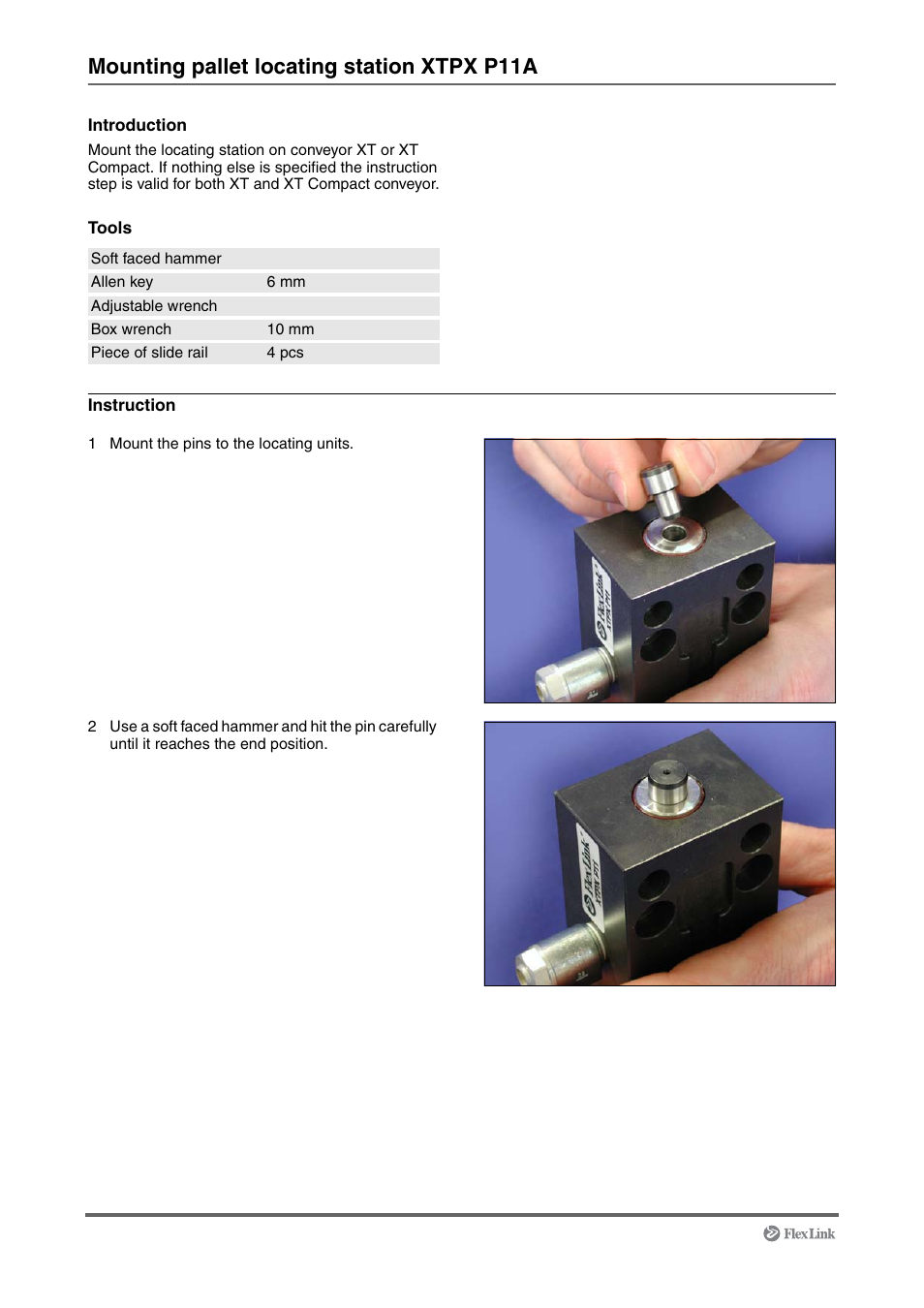 Mounting pallet locating station xtpx p11a | FlexLink XT (макс. 30 кг) Монтаж User Manual | Page 52 / 74