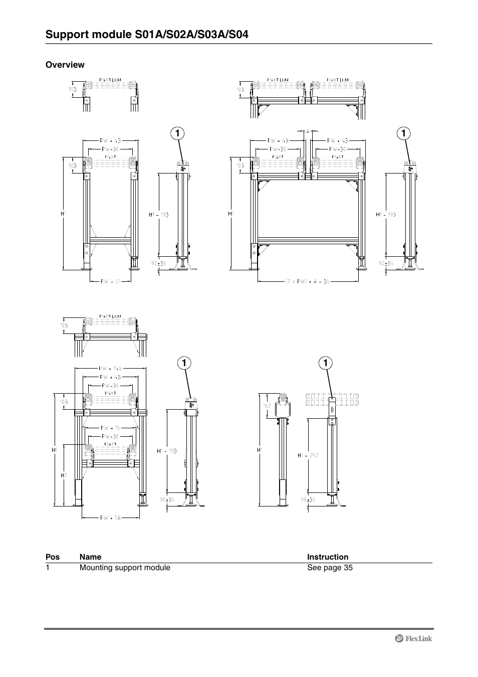 Support module s01a/s02a/s03a/s04 | FlexLink XT (макс. 30 кг) Монтаж User Manual | Page 6 / 74