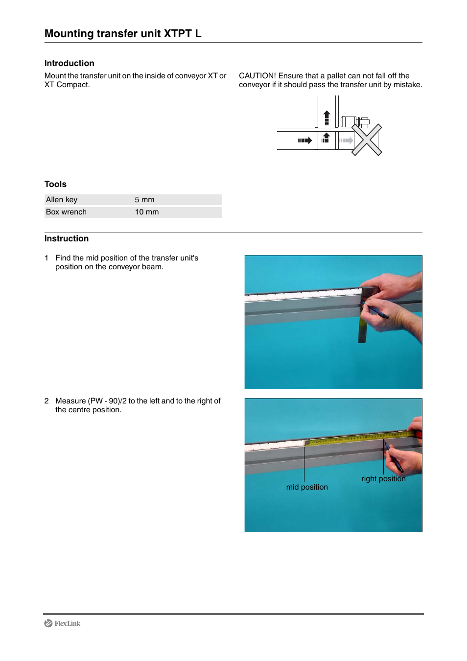 Mounting transfer unit xtpt l | FlexLink XT (макс. 30 кг) Монтаж User Manual | Page 63 / 74