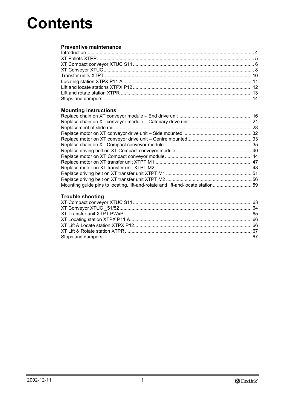 FlexLink XT (макс. 30 кг) Тех. обслуживание User Manual | 67 pages