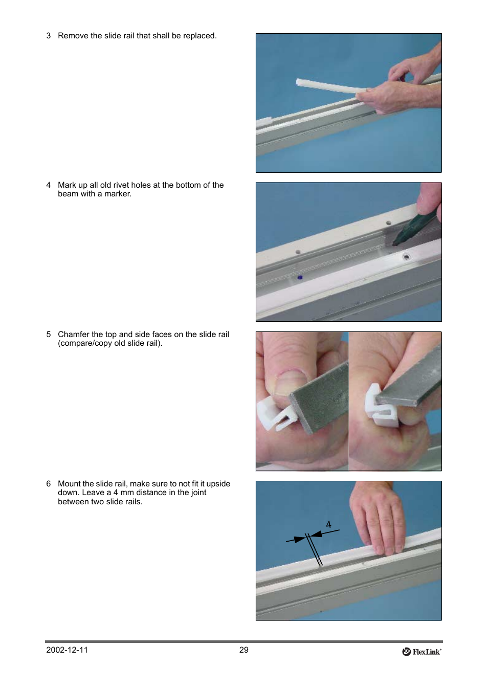 3 remove the slide rail that shall be replaced | FlexLink XT (макс. 30 кг) Тех. обслуживание User Manual | Page 29 / 67