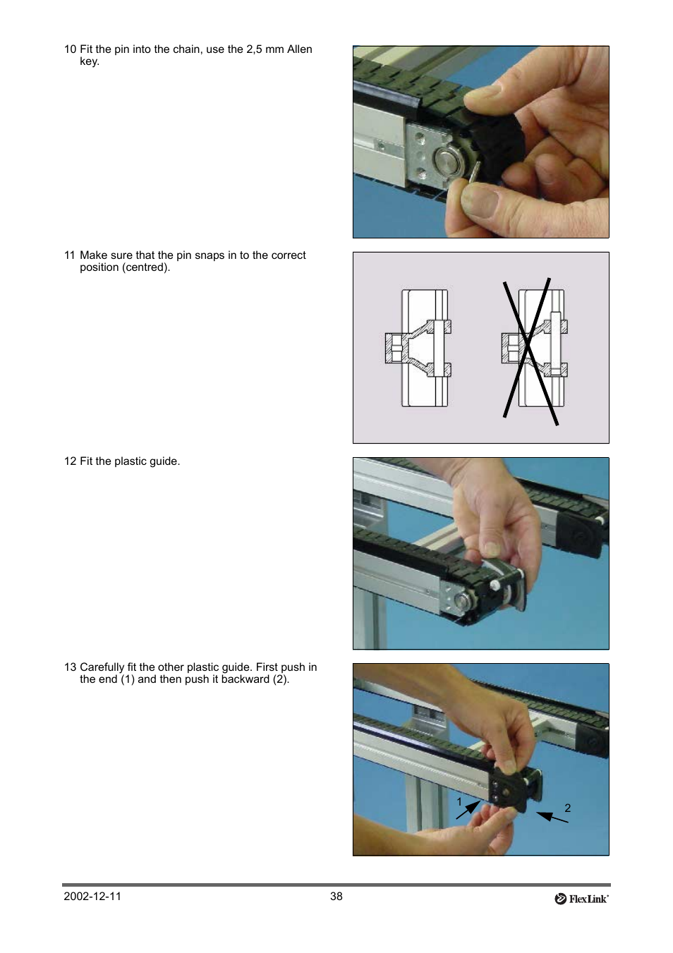 12 fit the plastic guide | FlexLink XT (макс. 30 кг) Тех. обслуживание User Manual | Page 38 / 67
