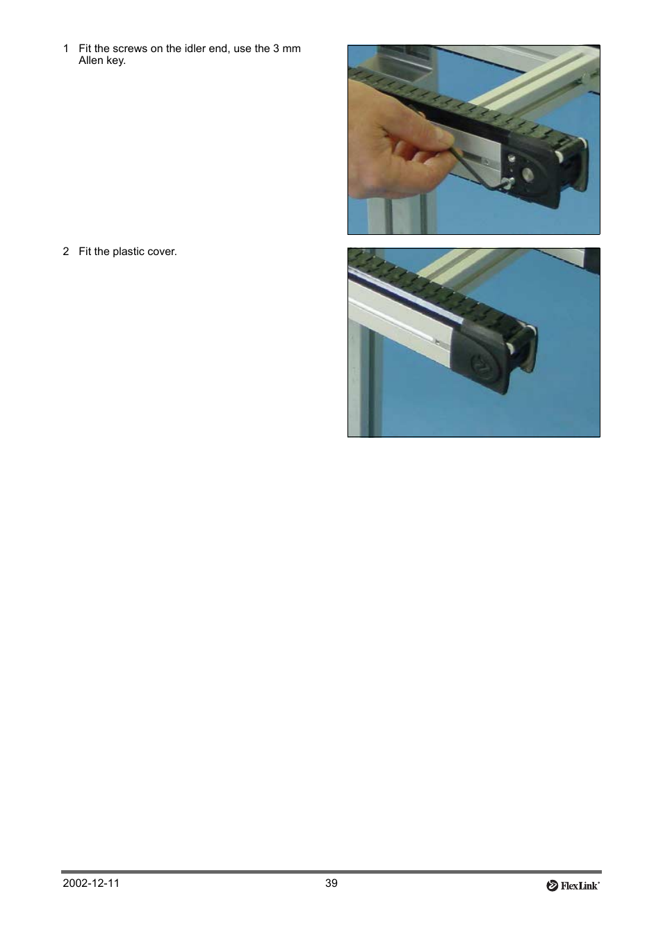 2 fit the plastic cover | FlexLink XT (макс. 30 кг) Тех. обслуживание User Manual | Page 39 / 67