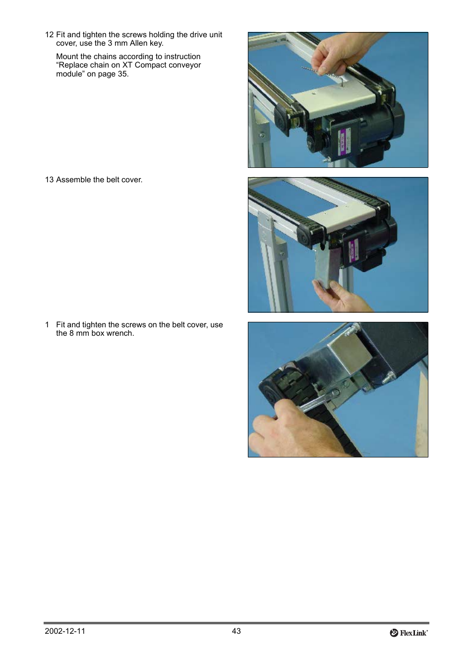 13 assemble the belt cover | FlexLink XT (макс. 30 кг) Тех. обслуживание User Manual | Page 43 / 67