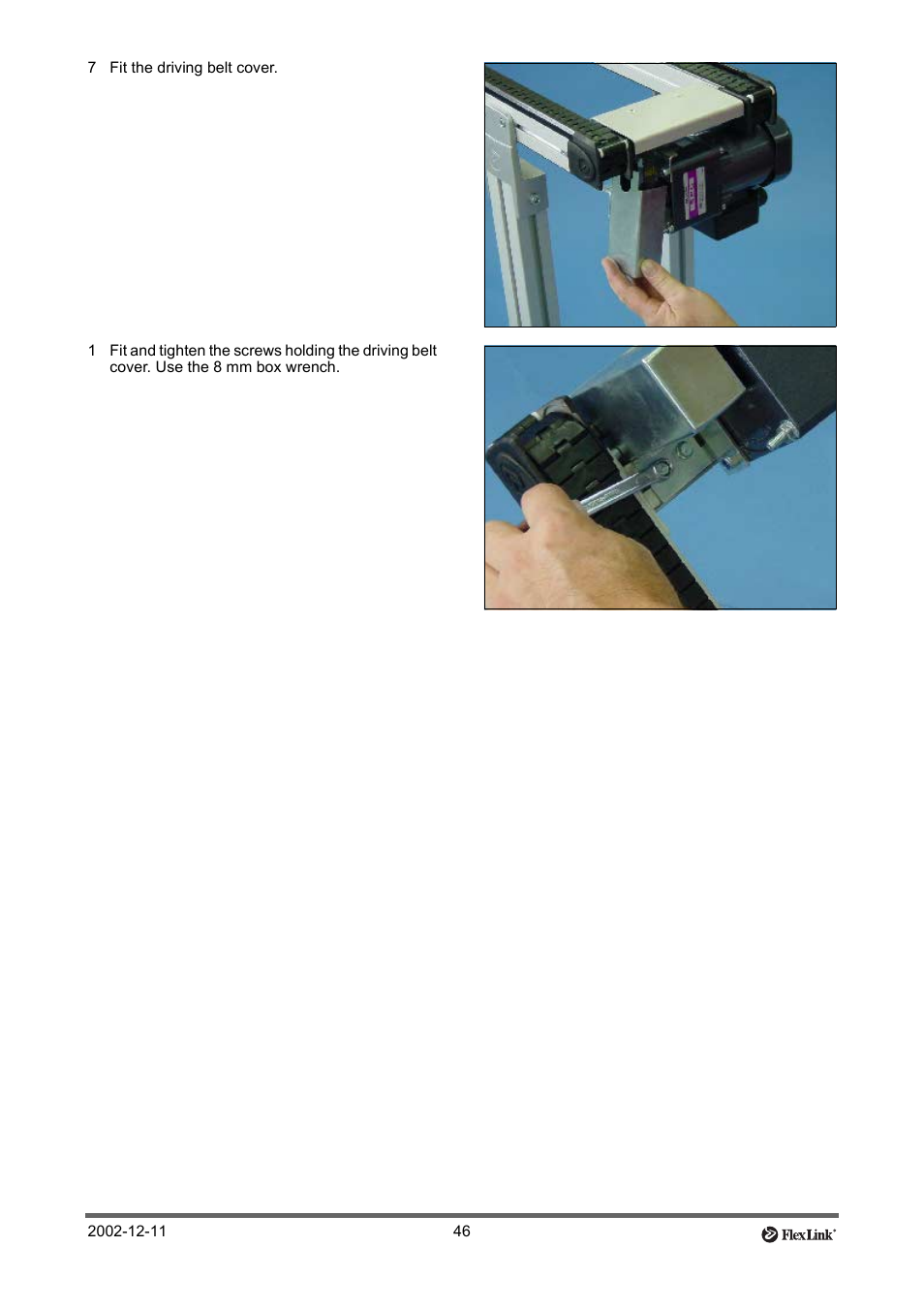 7 fit the driving belt cover | FlexLink XT (макс. 30 кг) Тех. обслуживание User Manual | Page 46 / 67