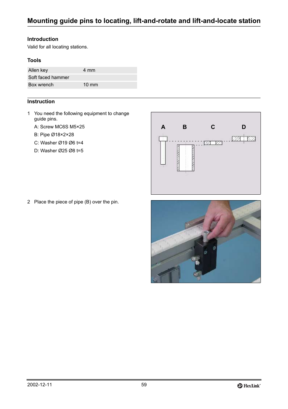 Introduction, Tools, Instruction | 2 place the piece of pipe (b) over the pin, Mount | FlexLink XT (макс. 30 кг) Тех. обслуживание User Manual | Page 59 / 67