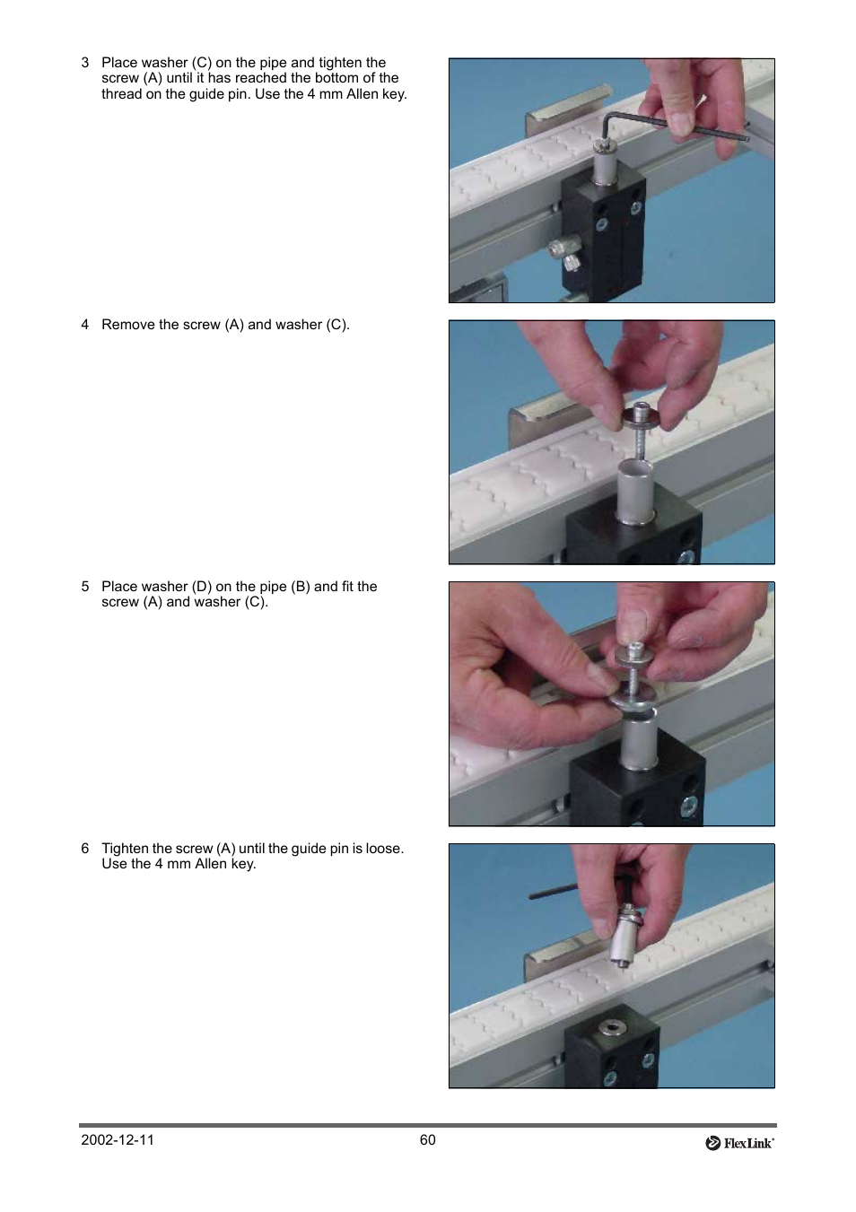 4 remove the screw (a) and washer (c) | FlexLink XT (макс. 30 кг) Тех. обслуживание User Manual | Page 60 / 67