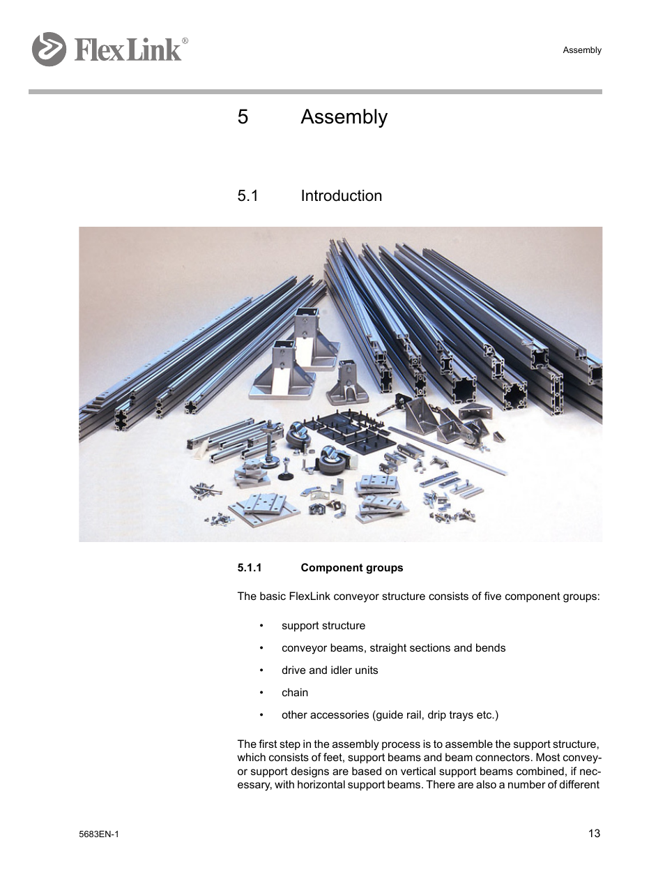 5 assembly, 1 introduction, 1 component groups | 5assembly | FlexLink WL322 (322 мм) Монтаж User Manual | Page 17 / 48