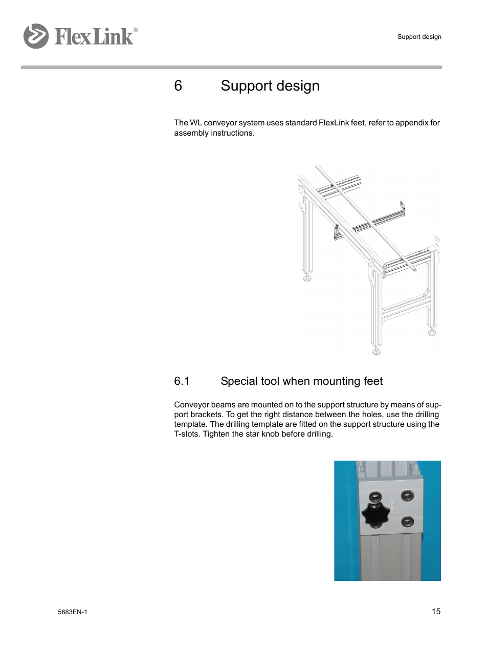 6 support design, 1 special tool when mounting feet, 6support design | FlexLink WL322 (322 мм) Монтаж User Manual | Page 19 / 48