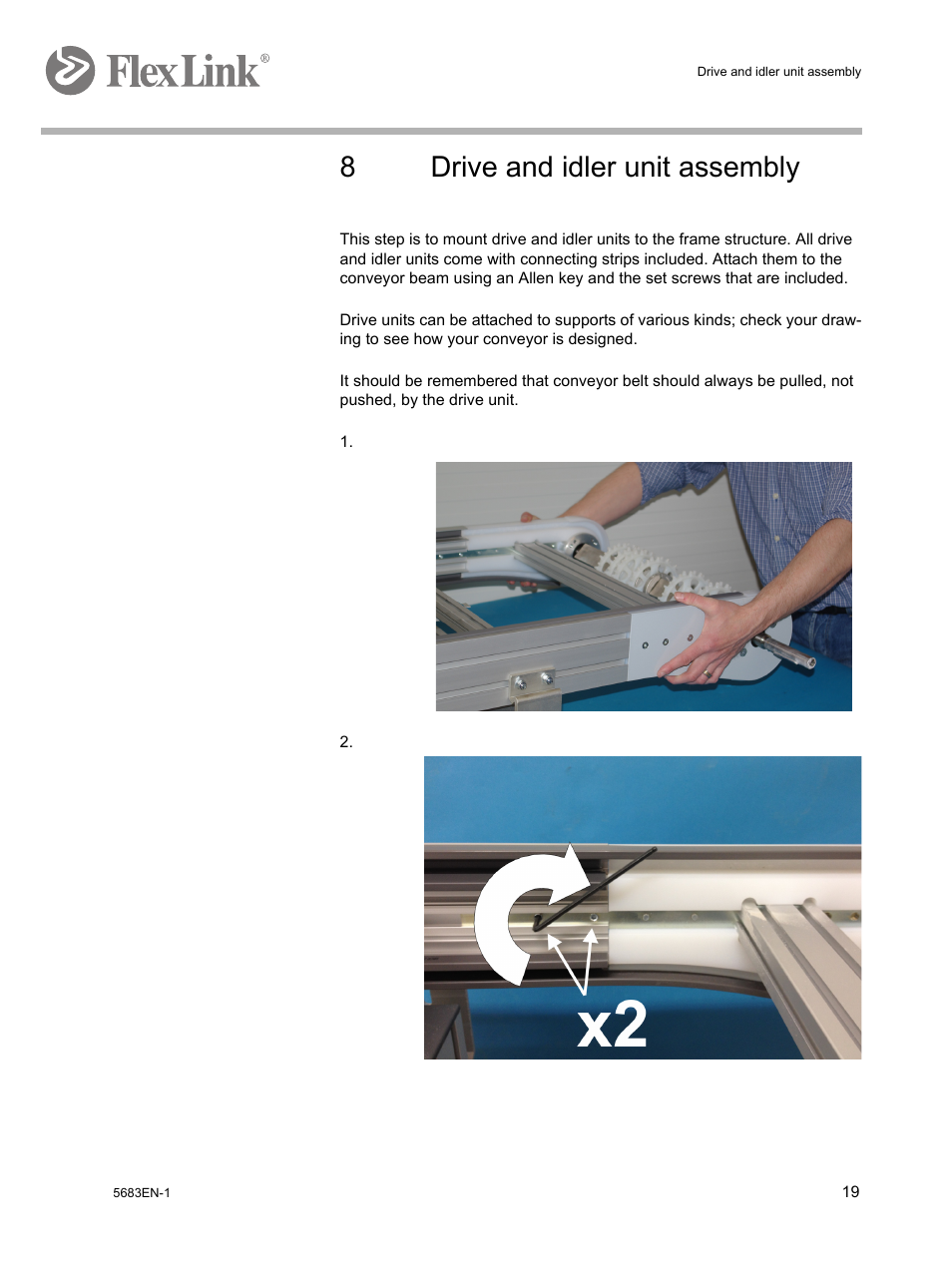 8 drive and idler unit assembly, 8drive and idler unit assembly | FlexLink WL322 (322 мм) Монтаж User Manual | Page 23 / 48