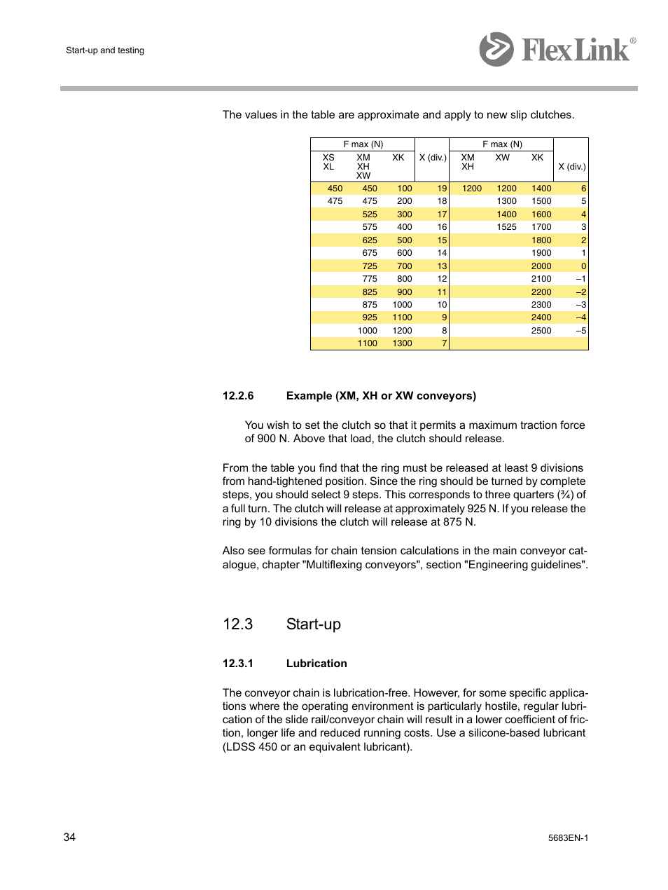 6 example (xm, xh or xw conveyors), 3 start-up, 1 lubrication | FlexLink WL322 (322 мм) Монтаж User Manual | Page 38 / 48