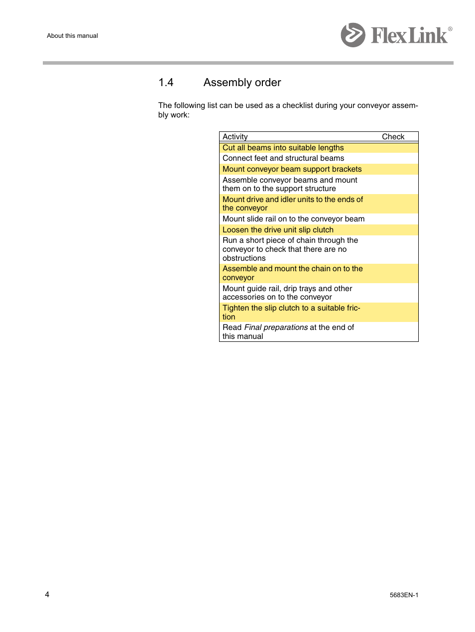 4 assembly order | FlexLink WL322 (322 мм) Монтаж User Manual | Page 8 / 48