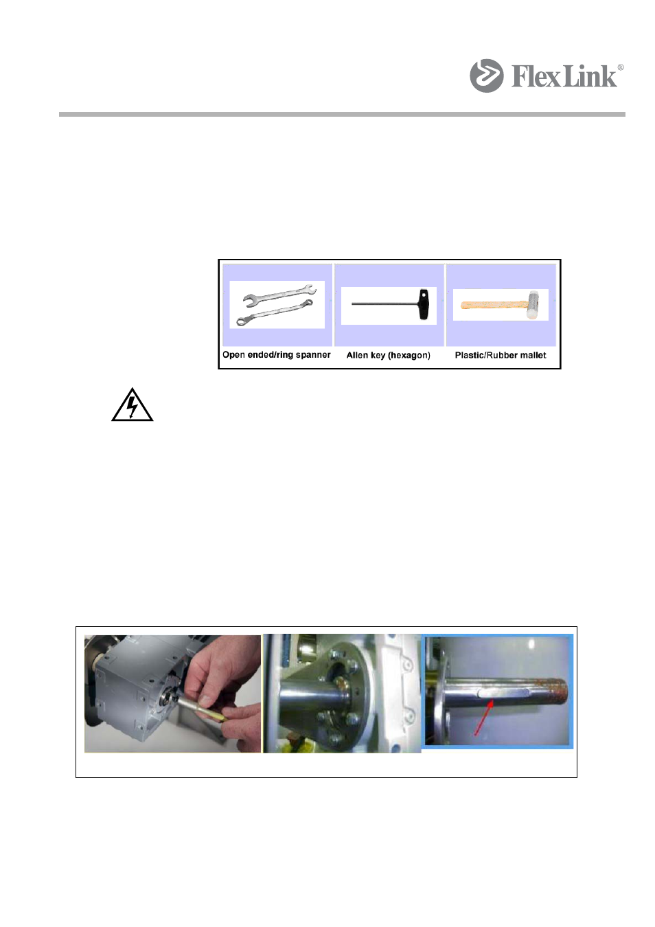 5 replace sprocket wheel, upper end | FlexLink Spiral Elevator User Manual | Page 58 / 74
