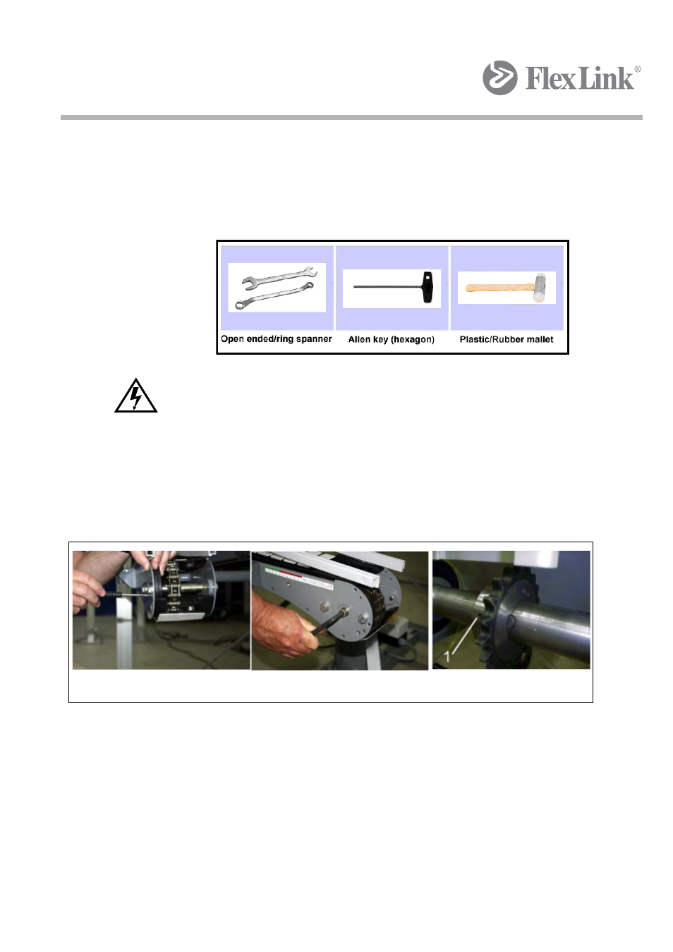 6 replace sprocket wheel, lower end | FlexLink Spiral Elevator User Manual | Page 60 / 74