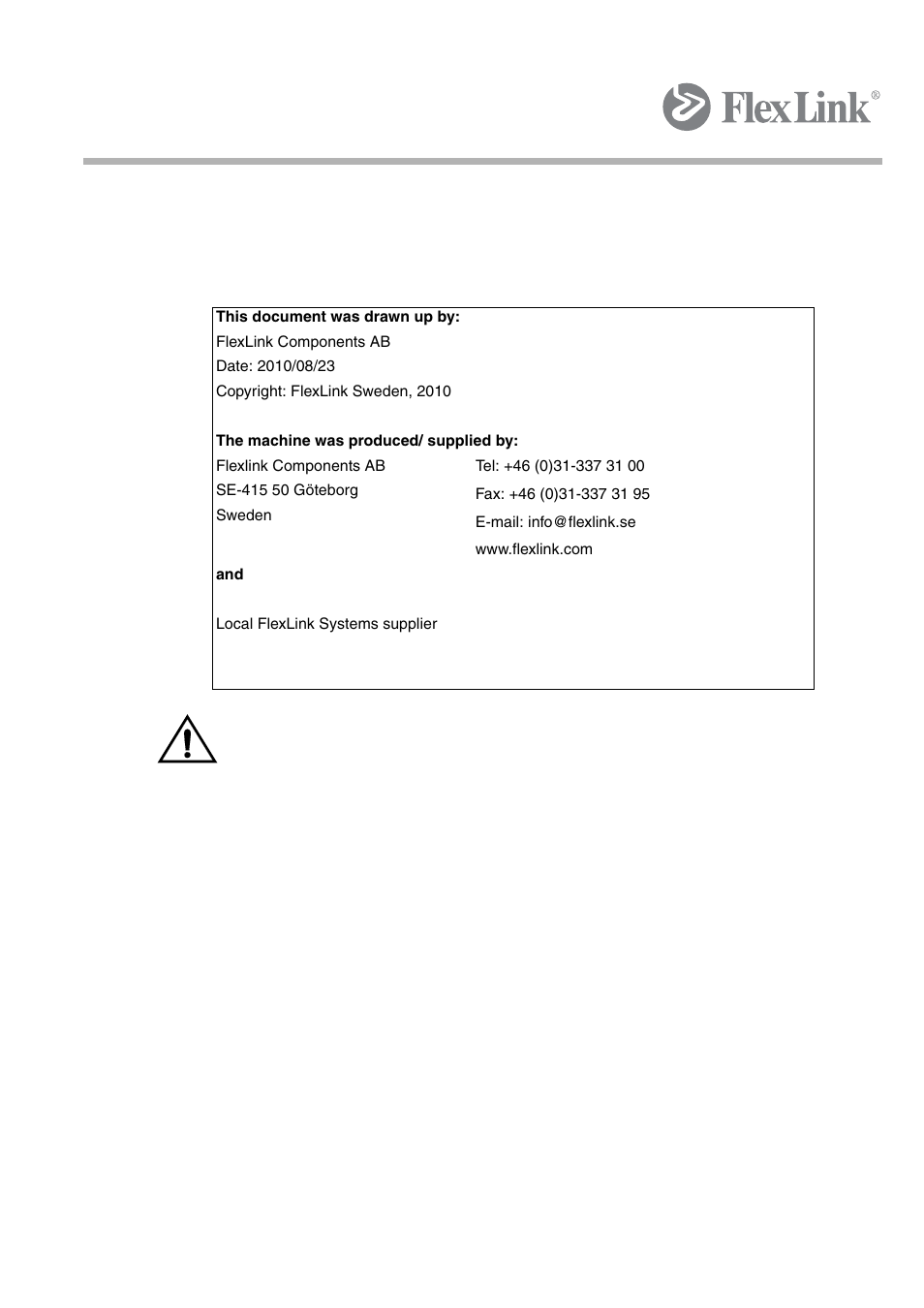 9 supplier’s information, 9supplier’s information | FlexLink Spiral Elevator User Manual | Page 72 / 74