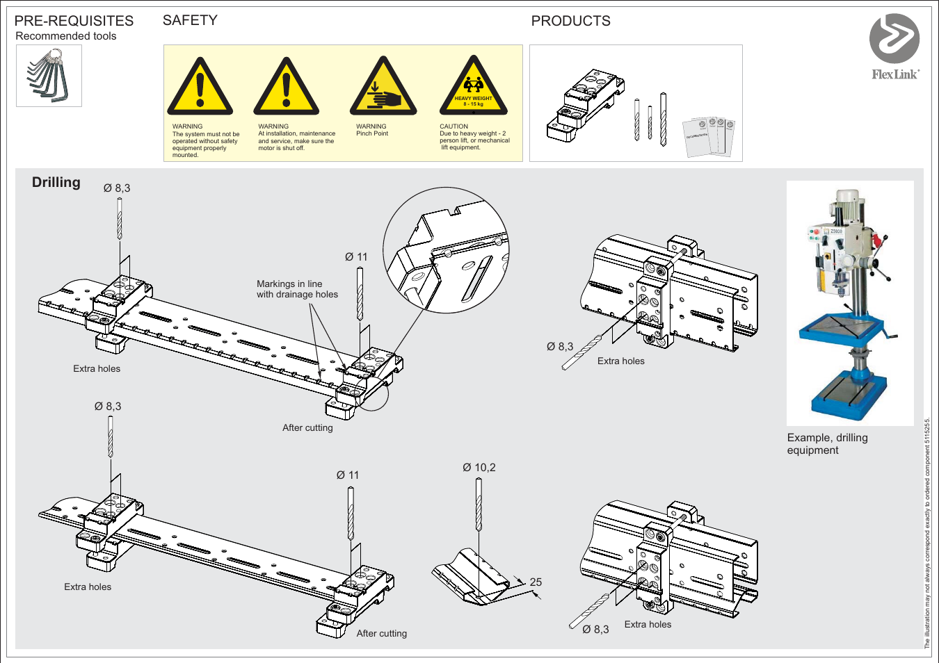 FlexLink Приспособление для сверления профиля Монтаж User Manual | 2 pages