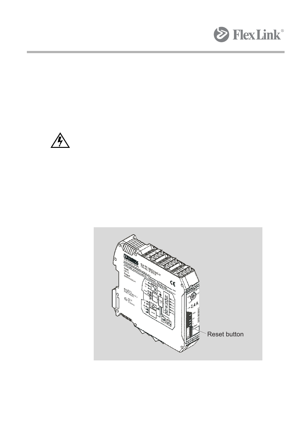 5 adjustment, 1 electrical cabinet, Reset button | FlexLink Elevator Руководство пользователя User Manual | Page 52 / 102