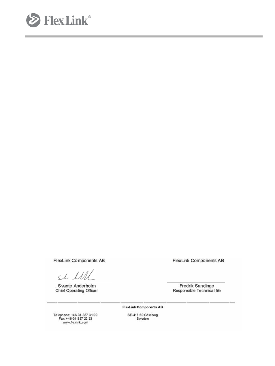 Ec declaration of incorporation, Partly complied machinery | FlexLink X65 Функциональные модули Руководство пользователя User Manual | Page 48 / 48