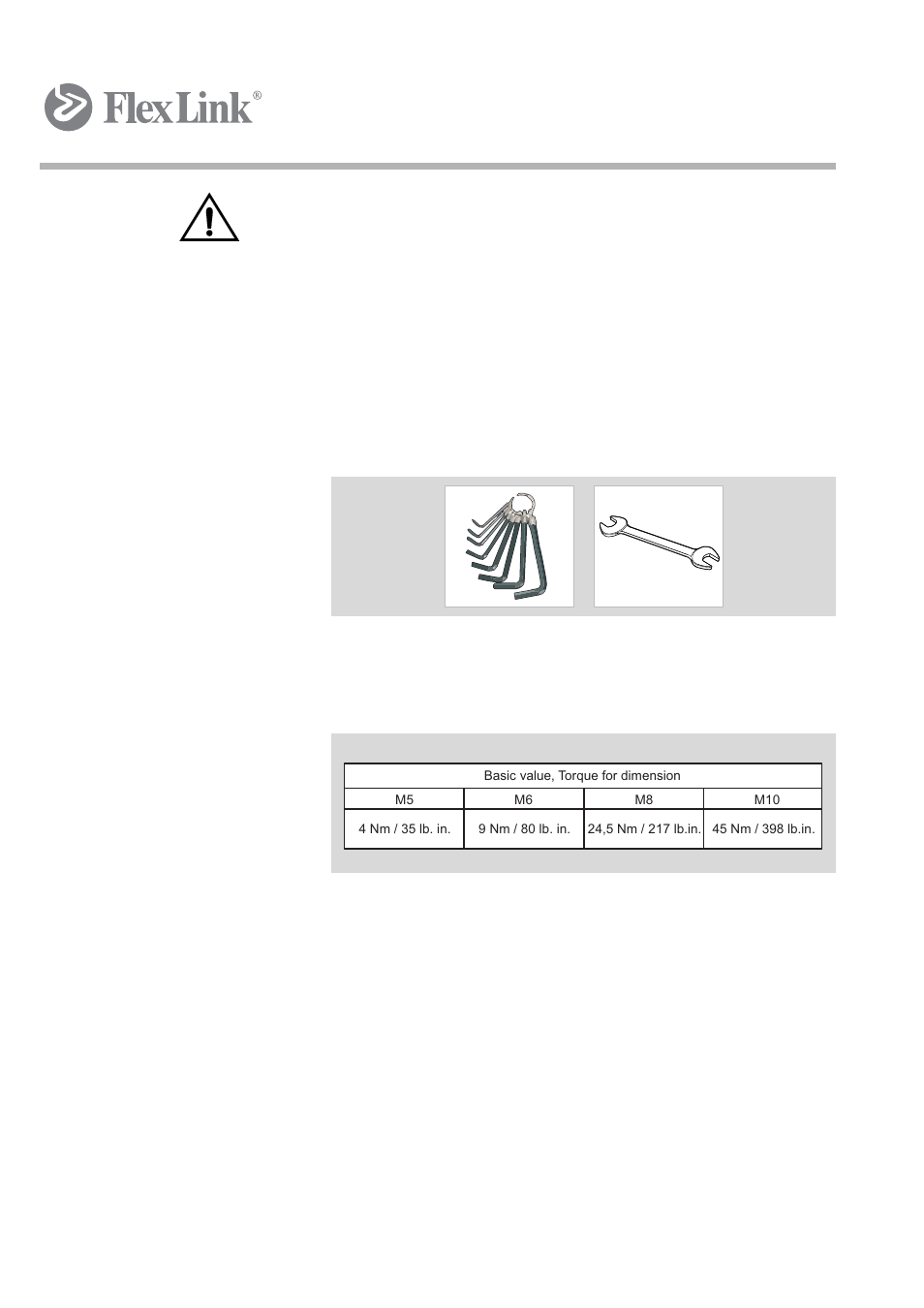 5mounting, installation, adjustment, 1 recommended tools, 2 basic value, torque for dimension | FlexLink XK Функциональные модули Руководство пользователя User Manual | Page 33 / 44