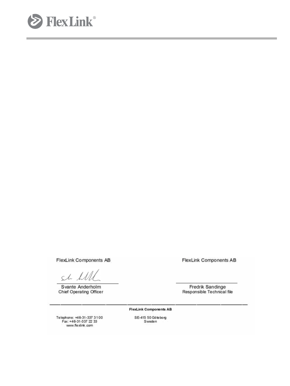Ec declaration of incorporation, Partly complied machinery | FlexLink X65 Основной модуль XLUL 11 Руководство пользователя User Manual | Page 30 / 30