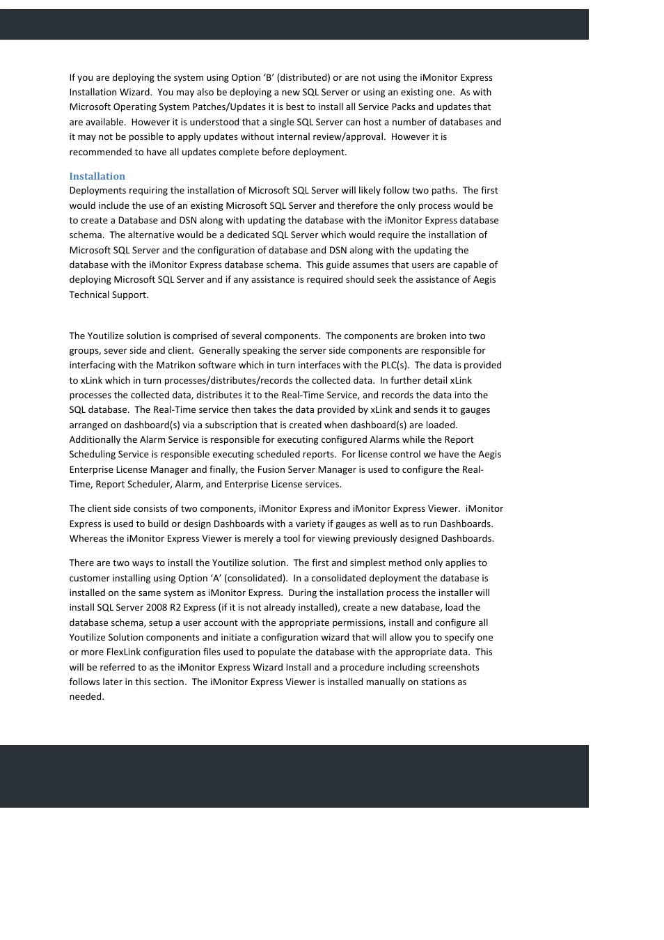 Sql server (if applicable), Installation, Youtilize solution | FlexLink YOUTILIZE User Manual | Page 30 / 125
