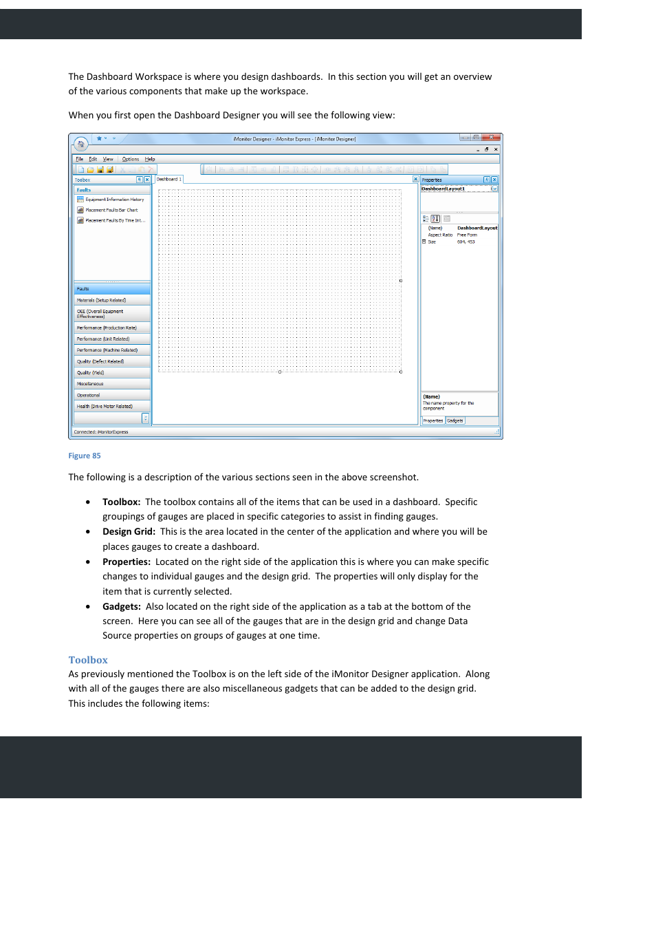 Dashboard workspace, Toolbox, Providing production efficiency | FlexLink YOUTILIZE User Manual | Page 69 / 125