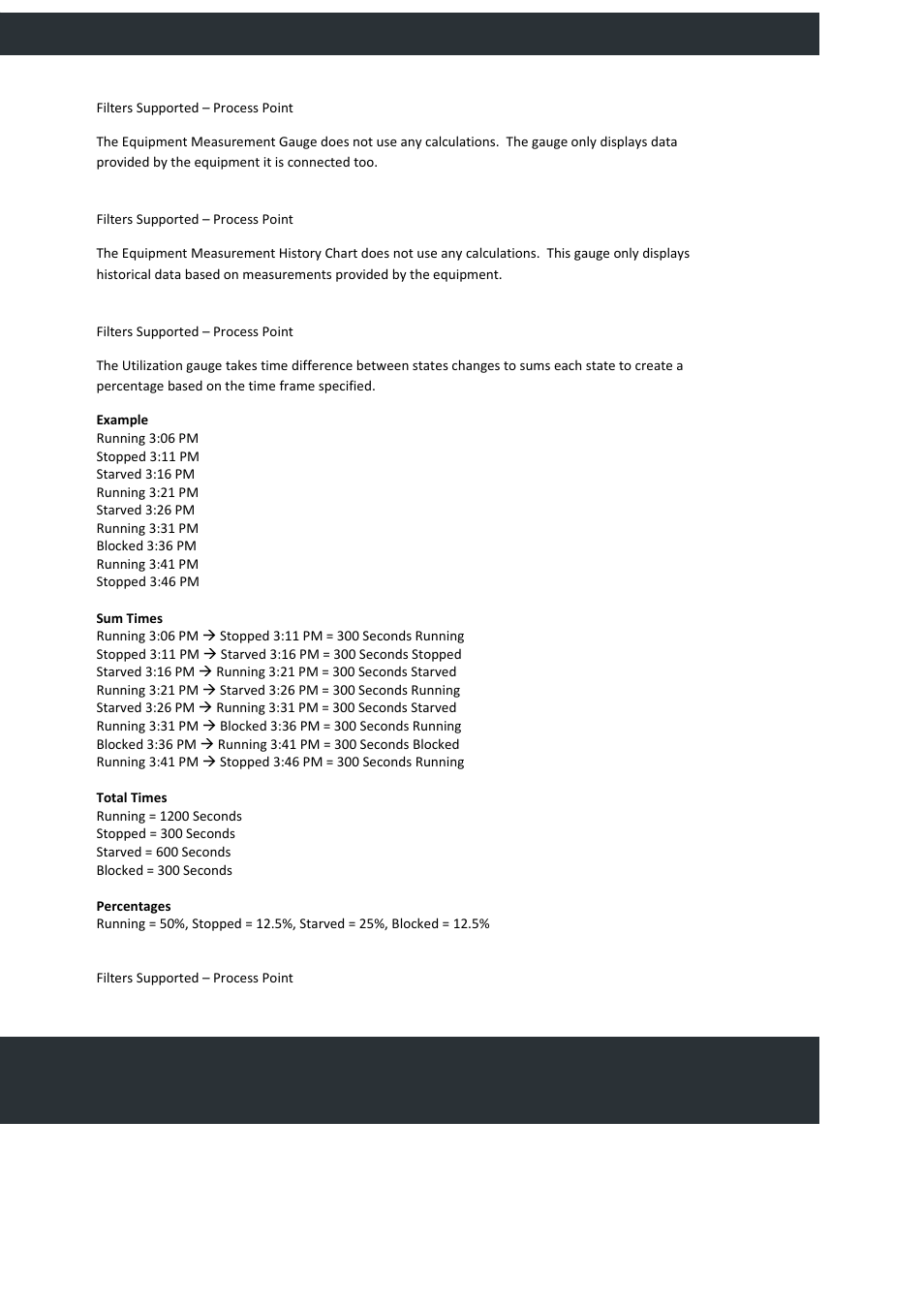 Equipment measurement history gauge, Equipment measurement history chart, Utilization history and pie chart | State history chart and label | FlexLink YOUTILIZE User Manual | Page 87 / 125
