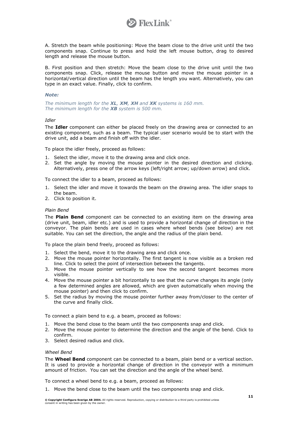 Idler, Plain bend, Wheel bend | FlexLink Configura User Manual | Page 11 / 41