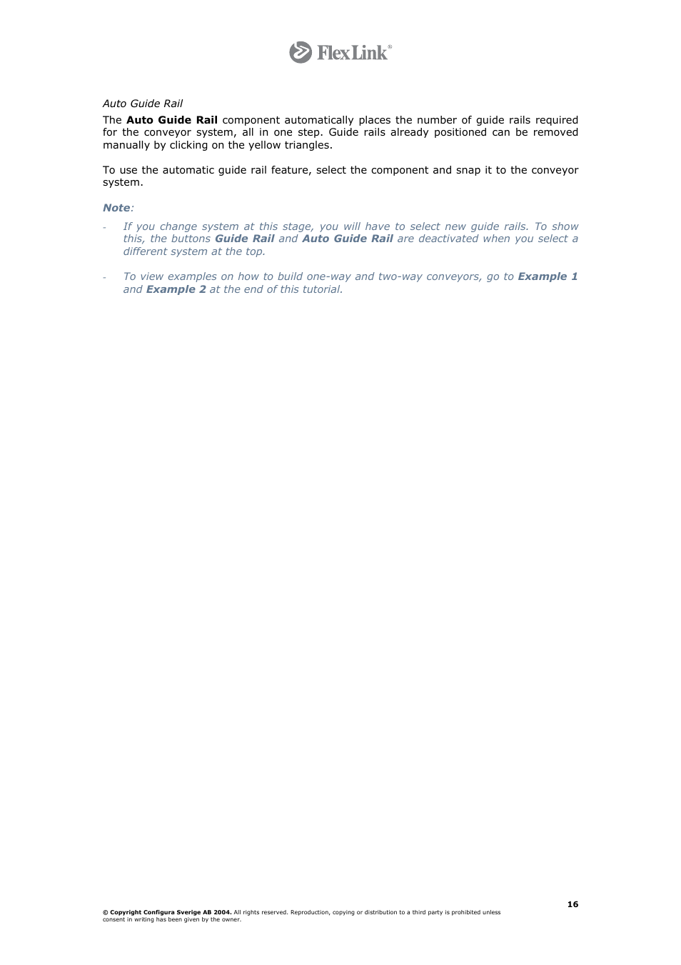 Auto guide rail | FlexLink Configura User Manual | Page 16 / 41