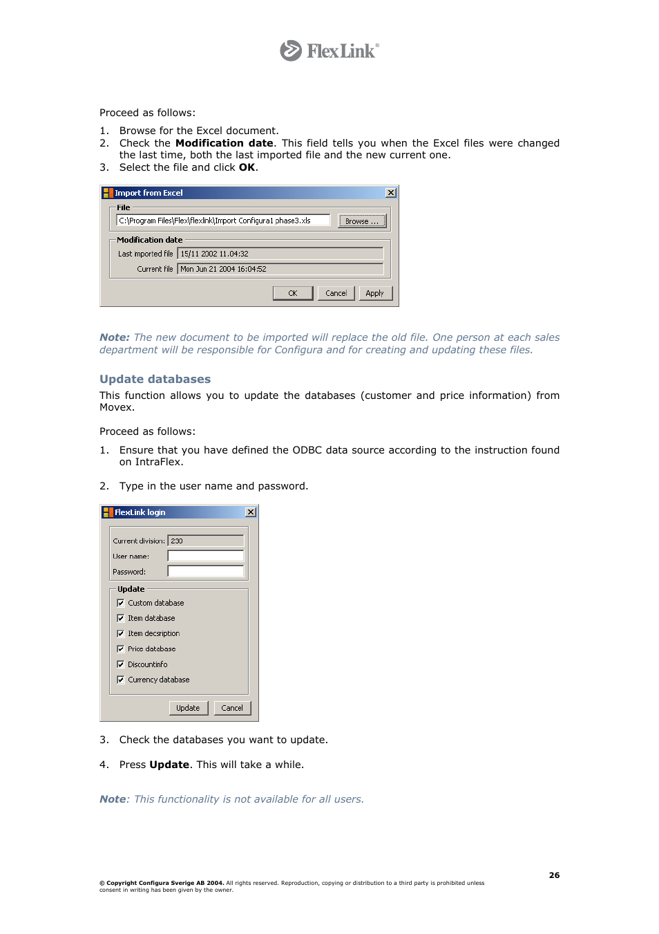 Update databases | FlexLink Configura User Manual | Page 26 / 41