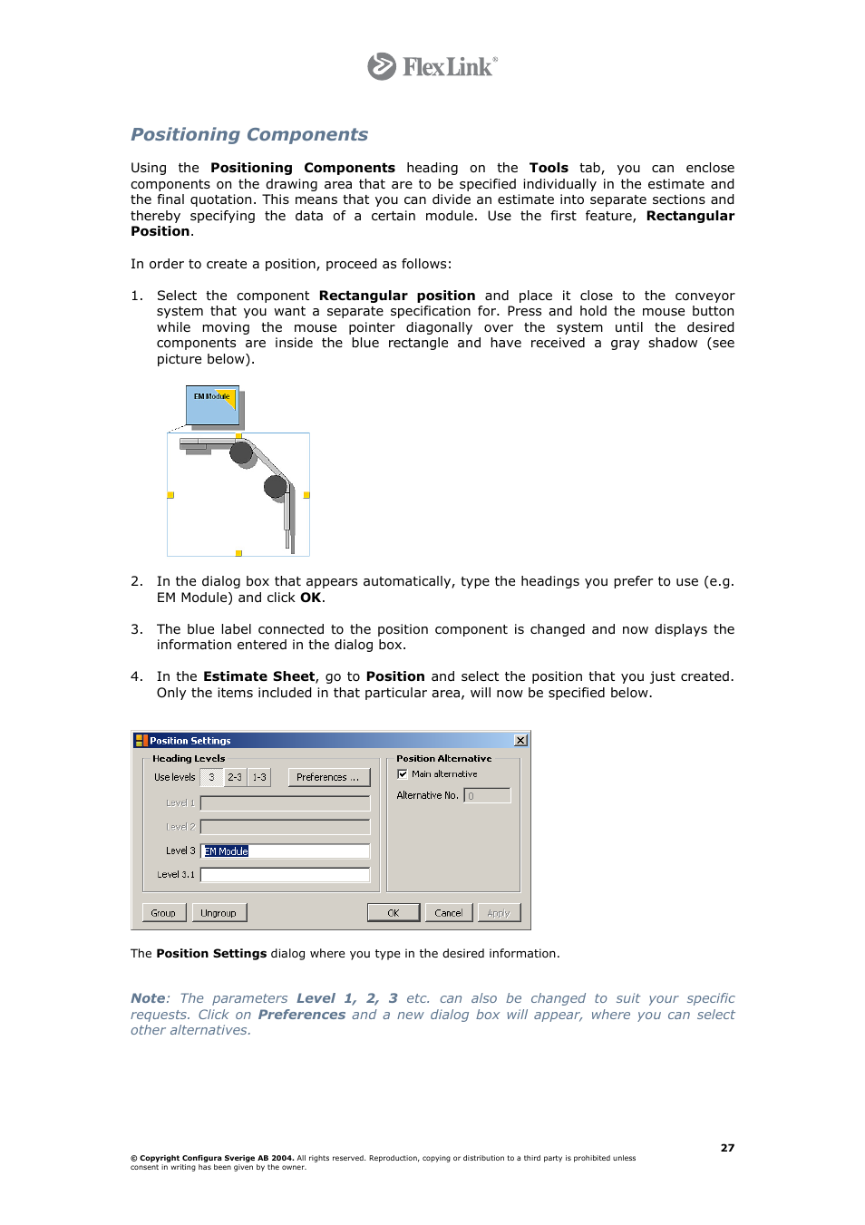 Positioning components | FlexLink Configura User Manual | Page 27 / 41
