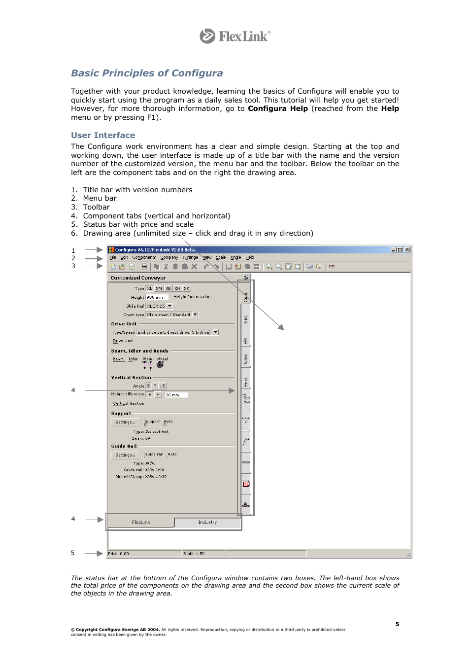 Basic principles of configura, User interface | FlexLink Configura User Manual | Page 5 / 41