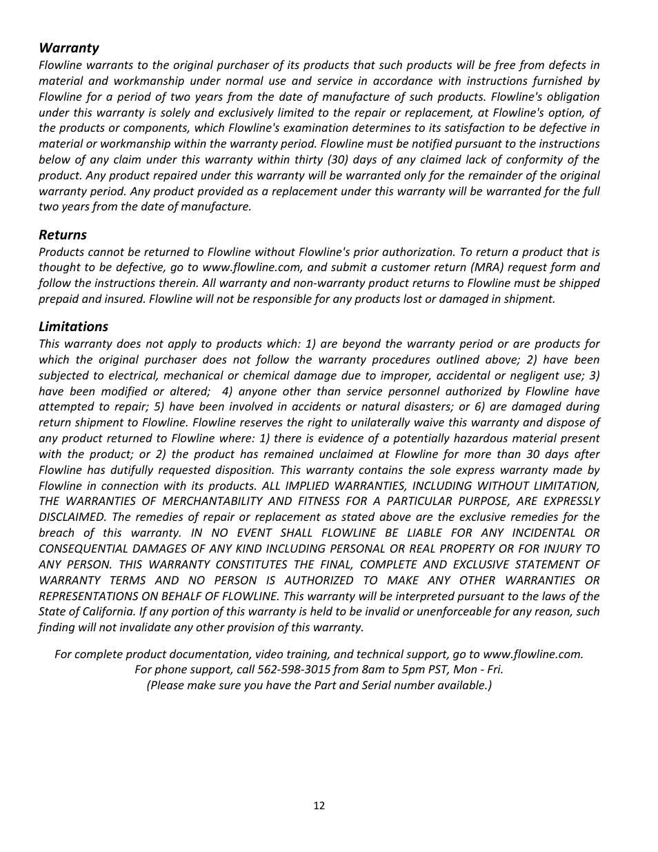 Flowline LU29 EchoSonic II User Manual | Page 12 / 12