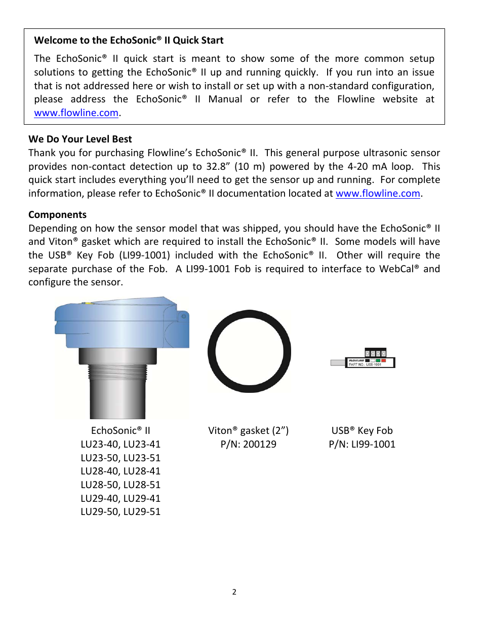 Flowline LU29 EchoSonic II User Manual | Page 2 / 12