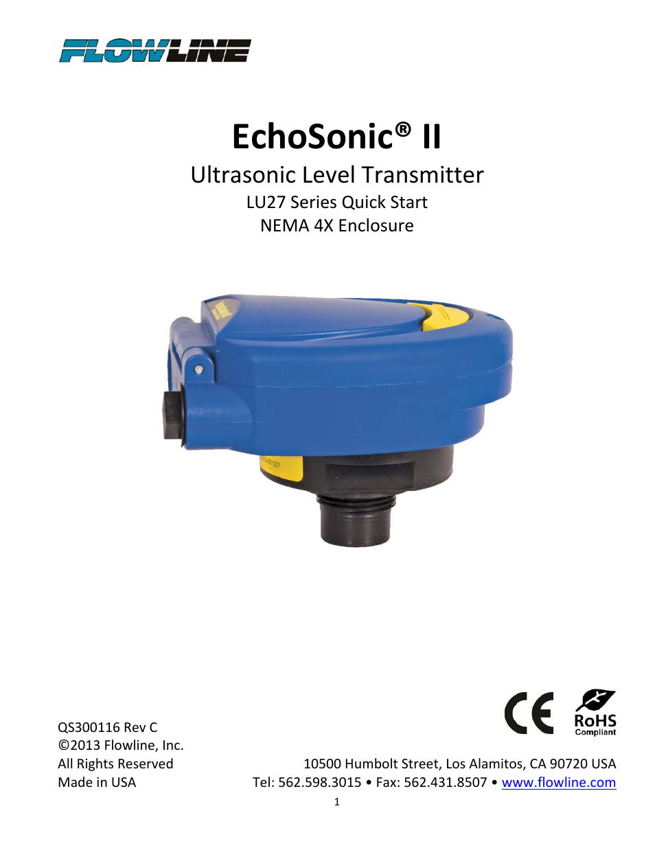 Flowline LU27 EchoSonic II User Manual | 12 pages