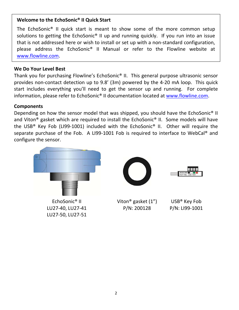 Flowline LU27 EchoSonic II User Manual | Page 2 / 12