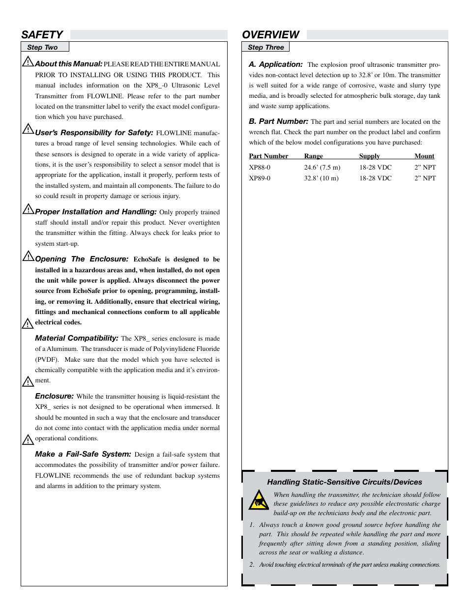 Safety, Overview | Flowline XP89 EchoSafe User Manual | Page 3 / 9