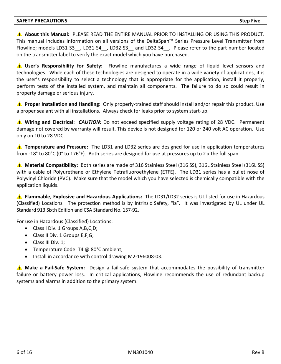 Flowline LD32‐S4_1 DeltaSpan User Manual | Page 6 / 16