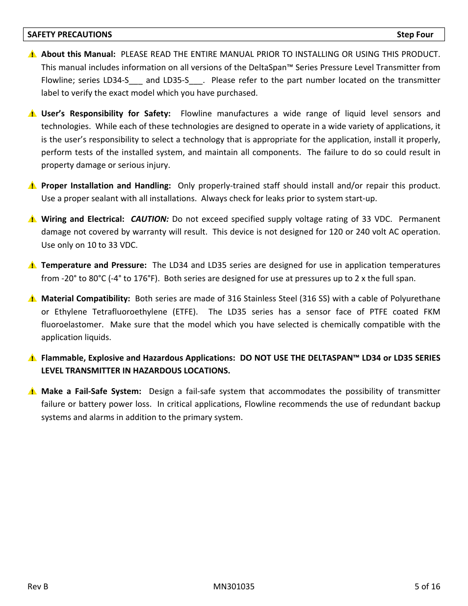 Flowline LD35 DeltaSpan User Manual | Page 5 / 16