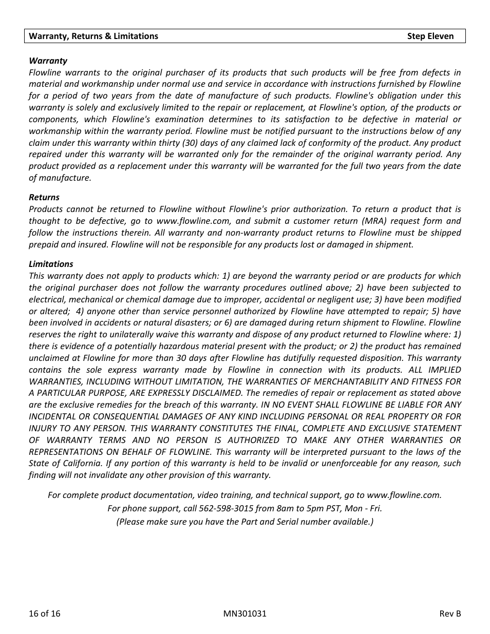 Flowline LD32‐S2_1 DeltaSpan User Manual | Page 16 / 16