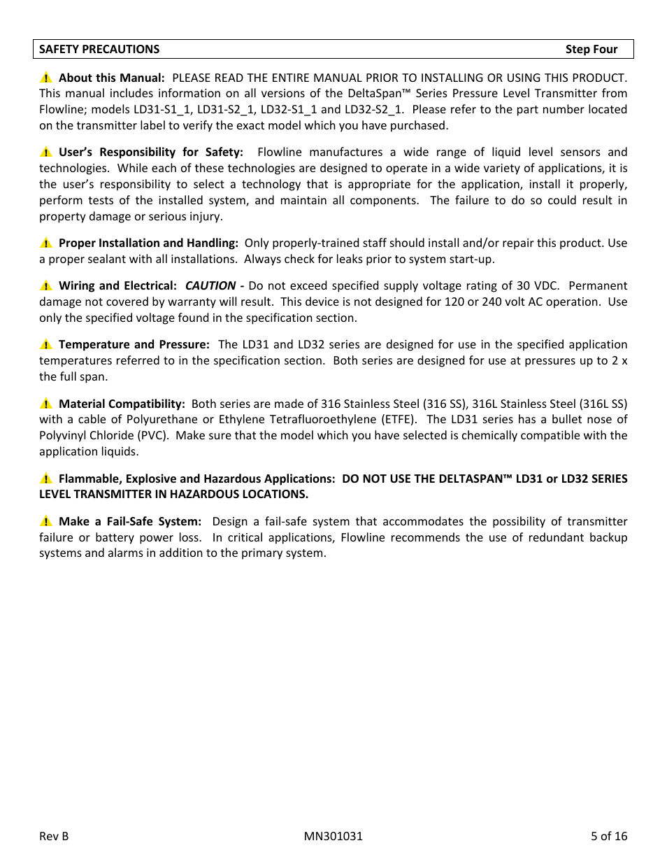 Flowline LD32‐S2_1 DeltaSpan User Manual | Page 5 / 16