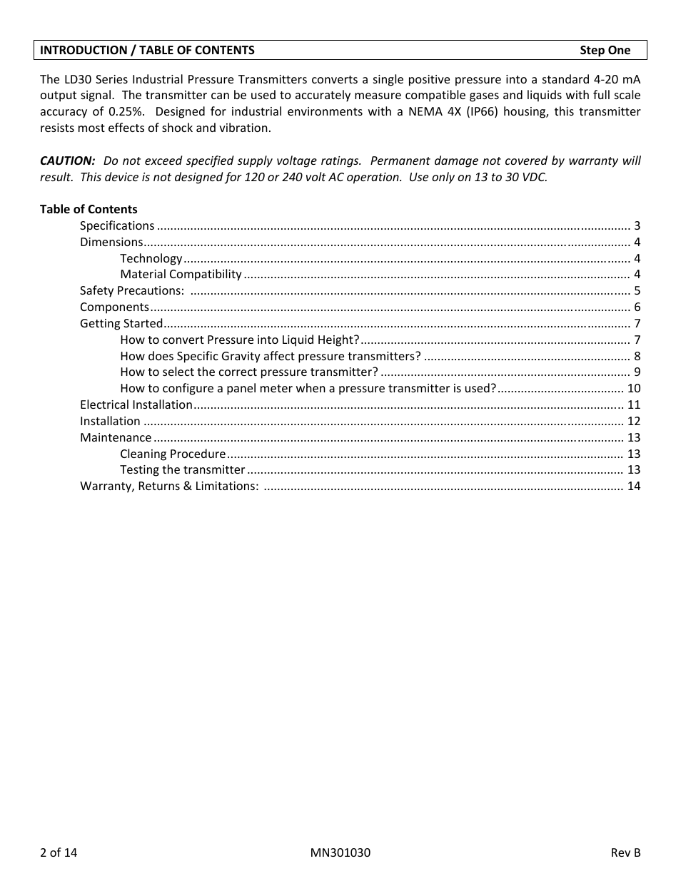 Flowline LD30 DeltaSpan User Manual | Page 2 / 14