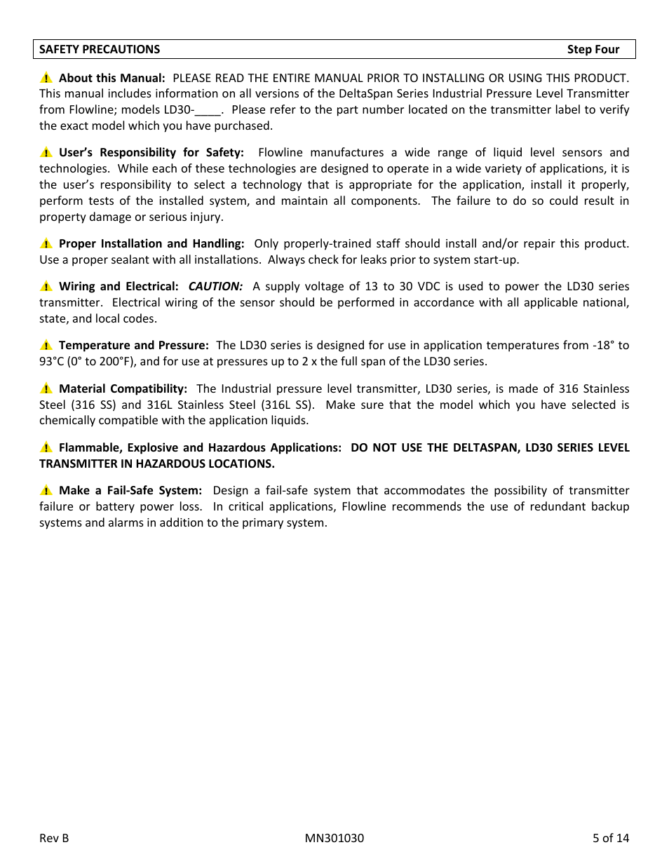 Flowline LD30 DeltaSpan User Manual | Page 5 / 14