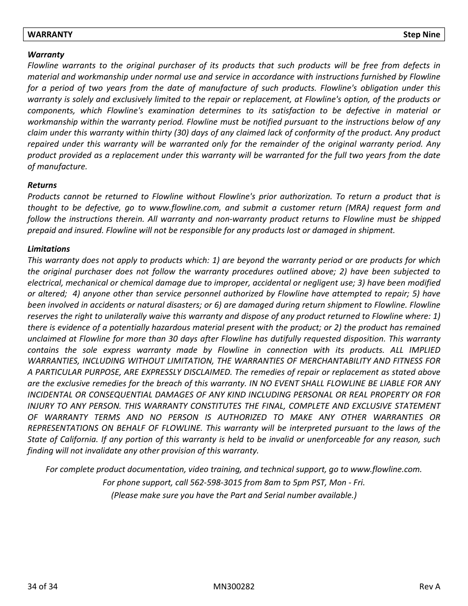 Flowline LU78 EchoSwitch User Manual | Page 34 / 34