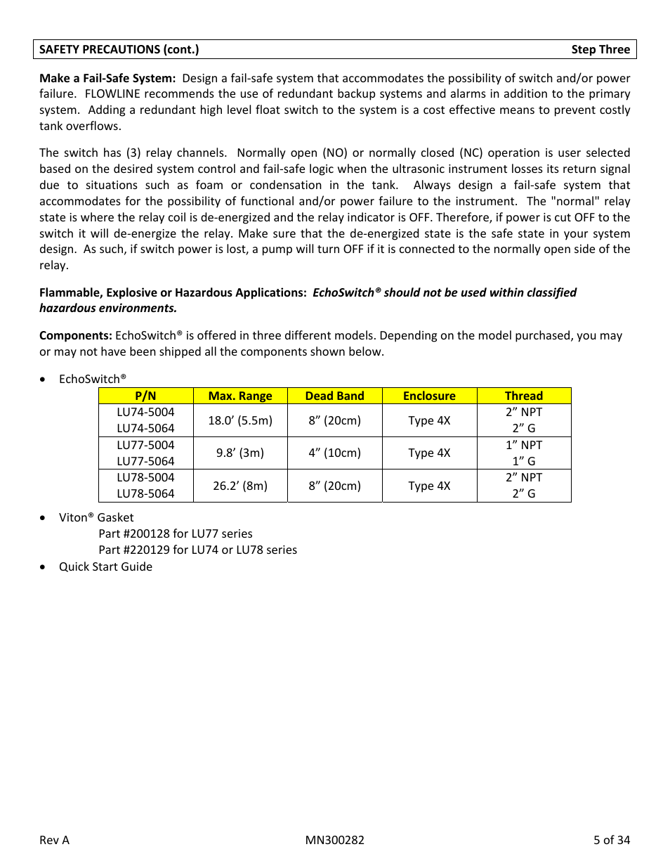 Flowline LU78 EchoSwitch User Manual | Page 5 / 34