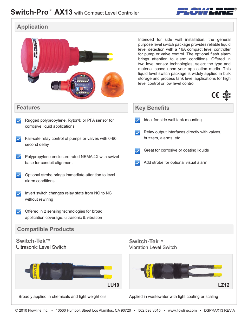 Flowline AX13 Switch-Pro User Manual | 2 pages